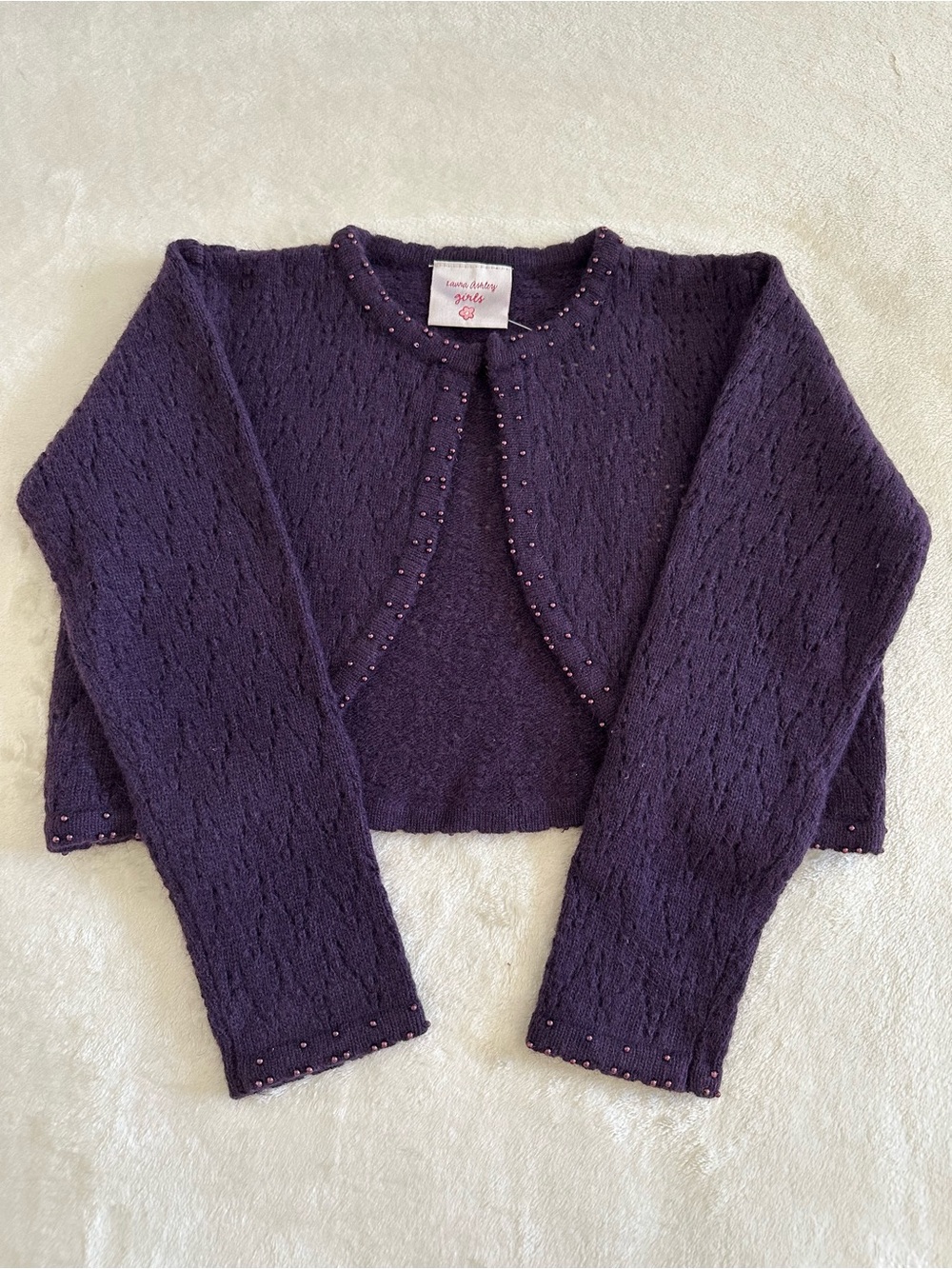 Laura Ashley Girls Purple Angora Wool Knit Bolero Cardigan